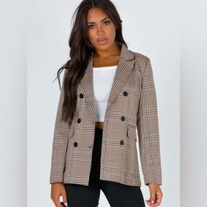 Princess Polly Beige and Black Plaid Mrs Nancy Blazer